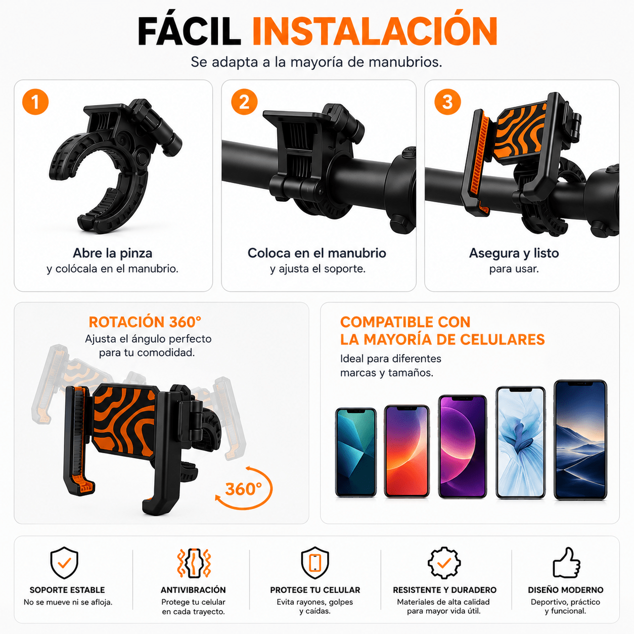 Soporte Antivibración Celular para Moto | Ajuste Seguro 360°