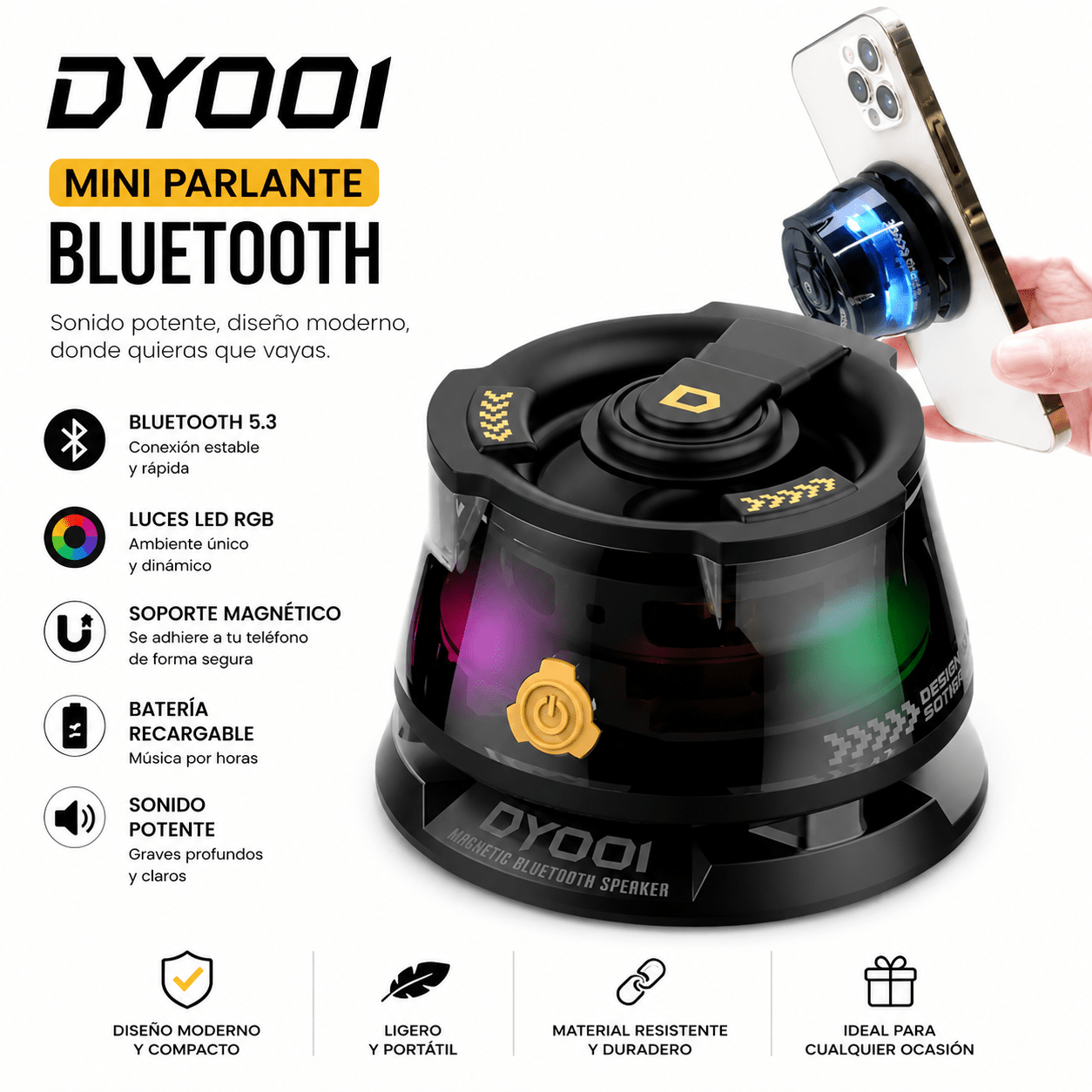 Mini Parlante Bluetooth Magnético RGB