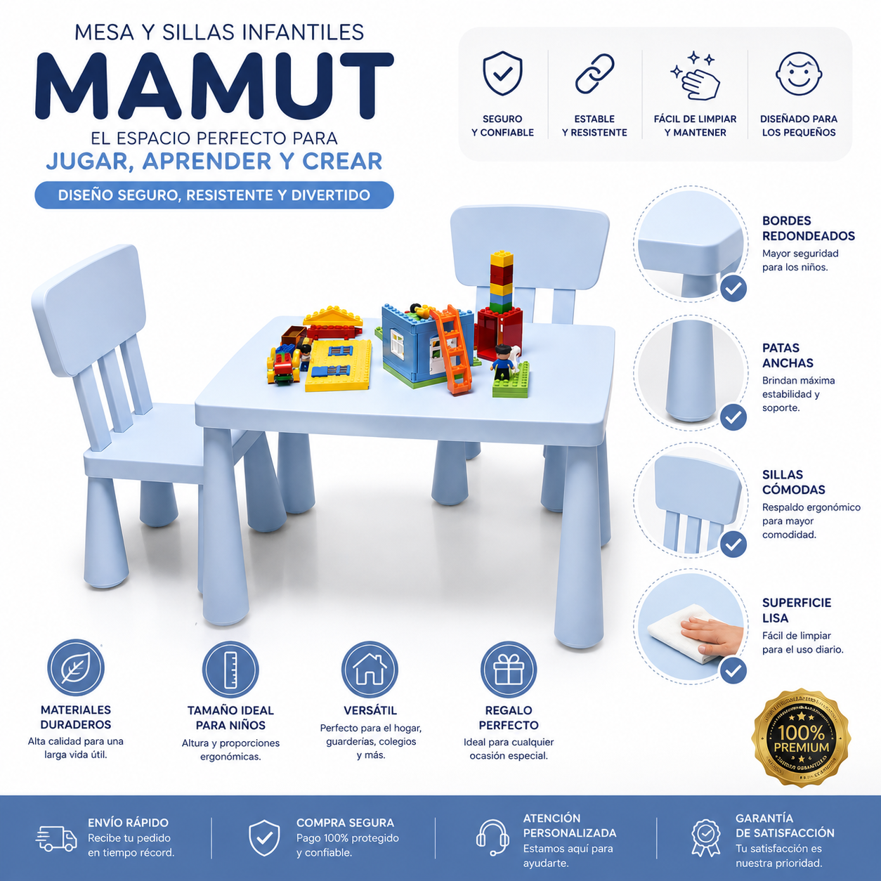 Set Infantil Mamut Mesa + 2 Sillas para Niños