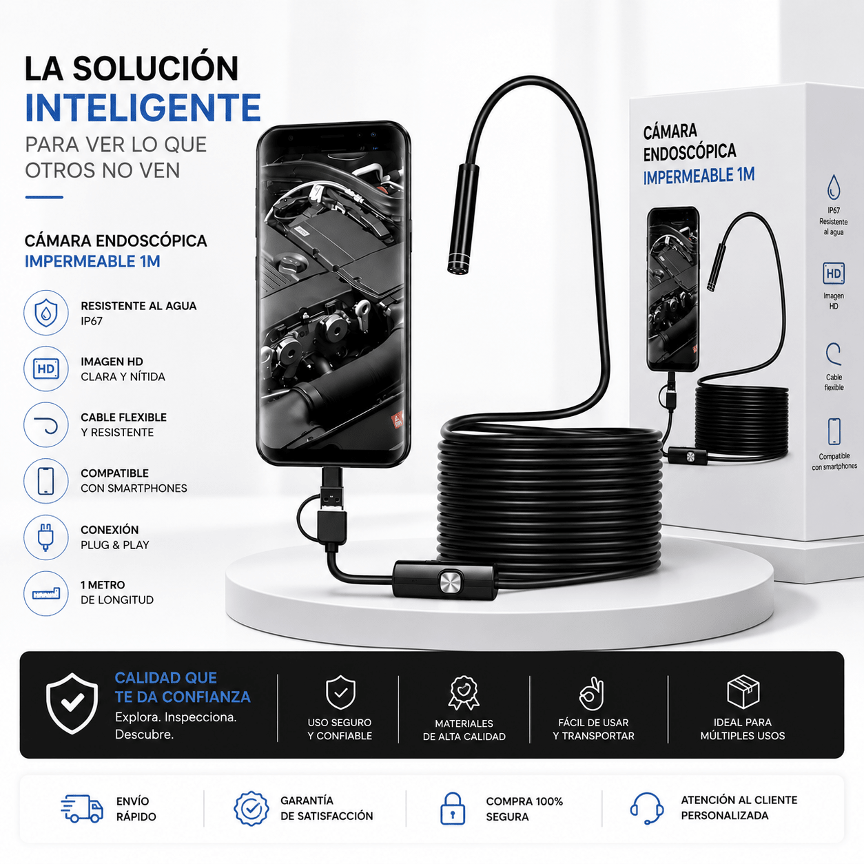 Cámara Endoscópica Impermeable para Celular 1M
