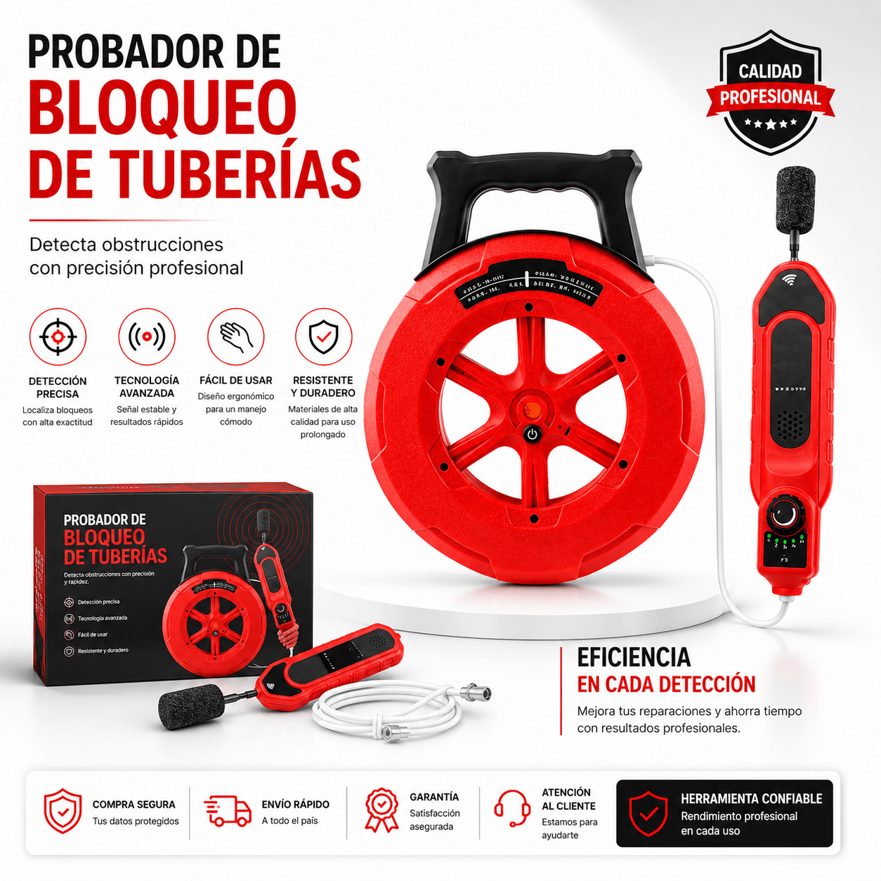 Detector Profesional de Bloqueos para Tuberías con Localizador de Obstrucciones