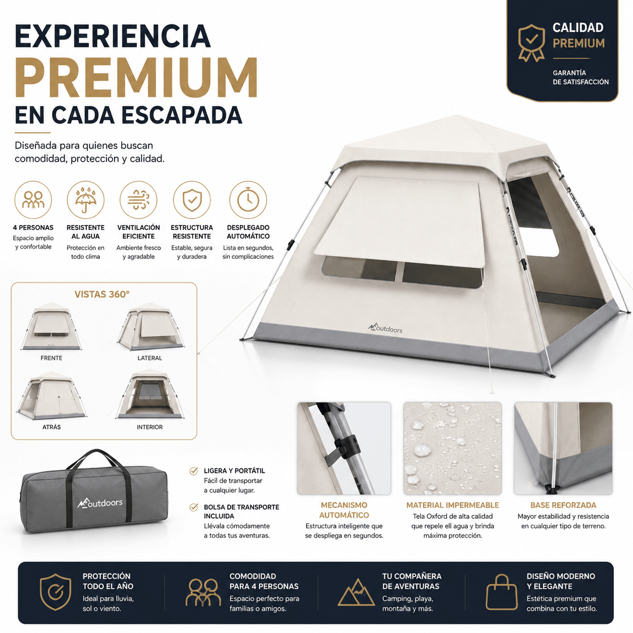 Carpa Luxury Automática para 4 Personas – Despliegue Instantáneo