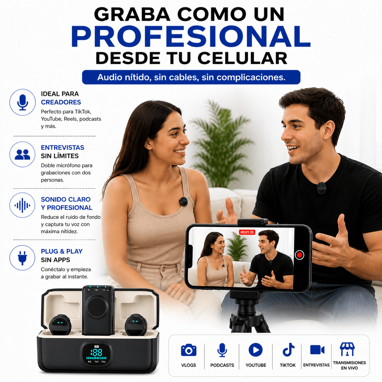 Micrófono Solapa Doble Tipo C + iPhone | Audio Profesional para Celular
