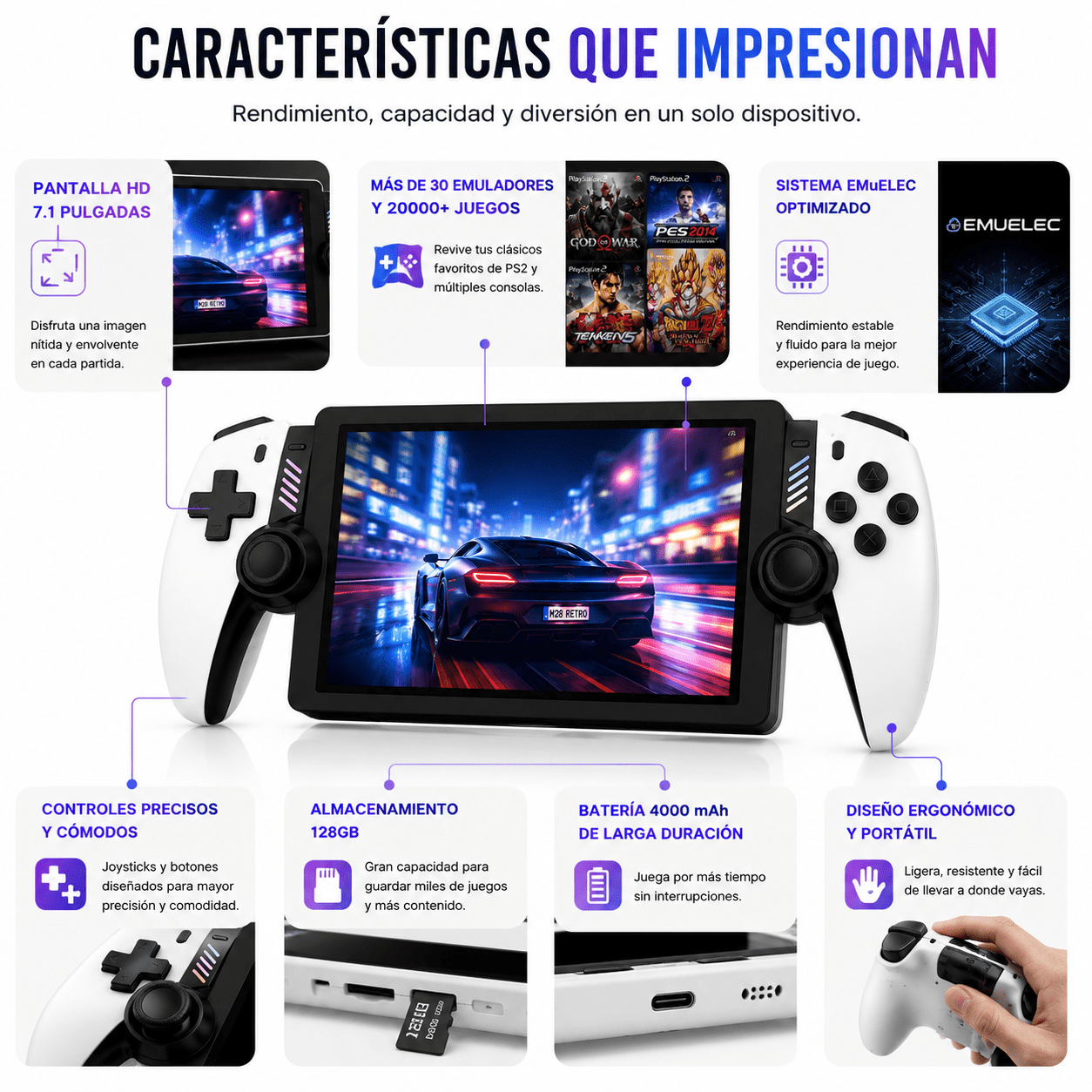 Consola Portátil Retro M28 HD 128GB con +20.000 Juegos y Emuladores PS2