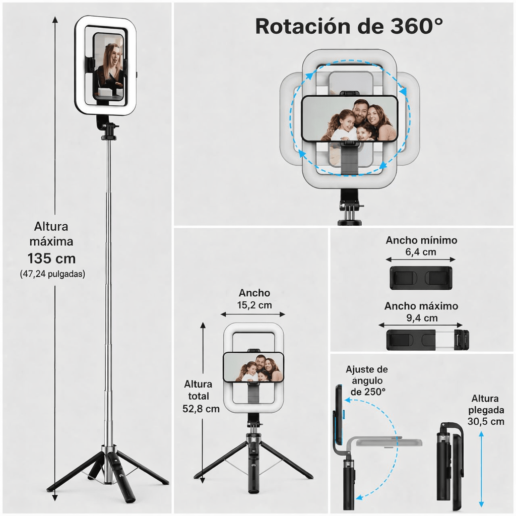 Tripode con Aro de Luz + control Bluetooth