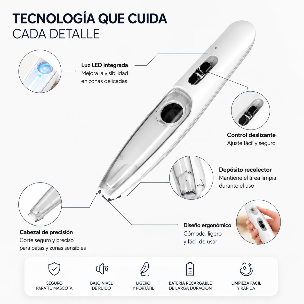 Cortadora Eléctrica PetCare LED para Mascotas