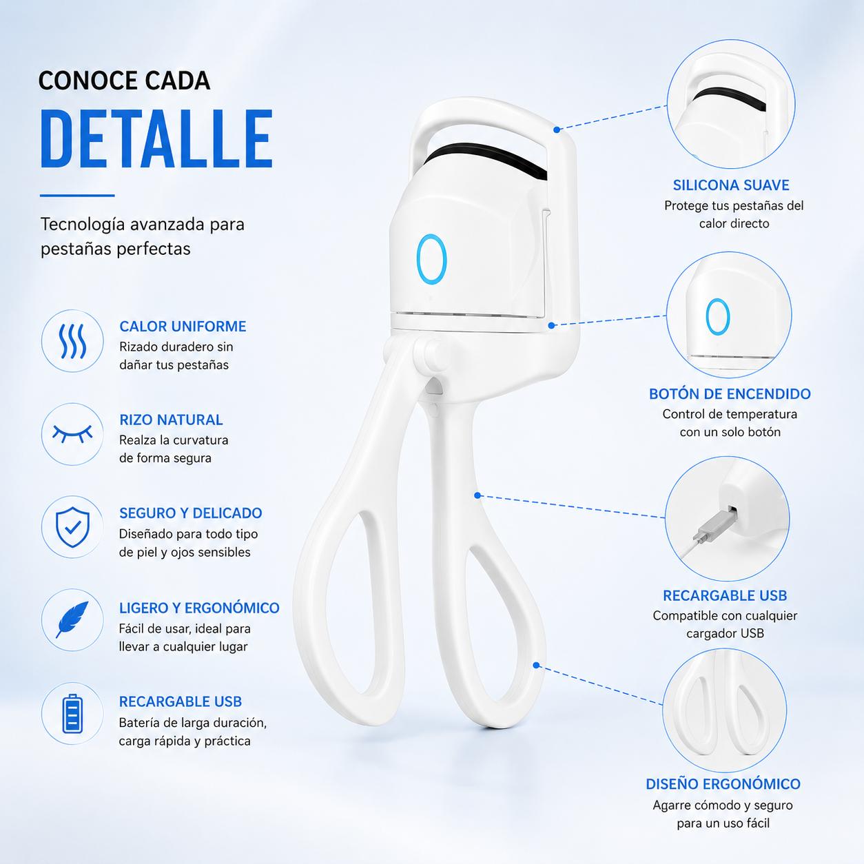 Encrespador Eléctrico USB con Colágeno – Rizo Natural y Seguro