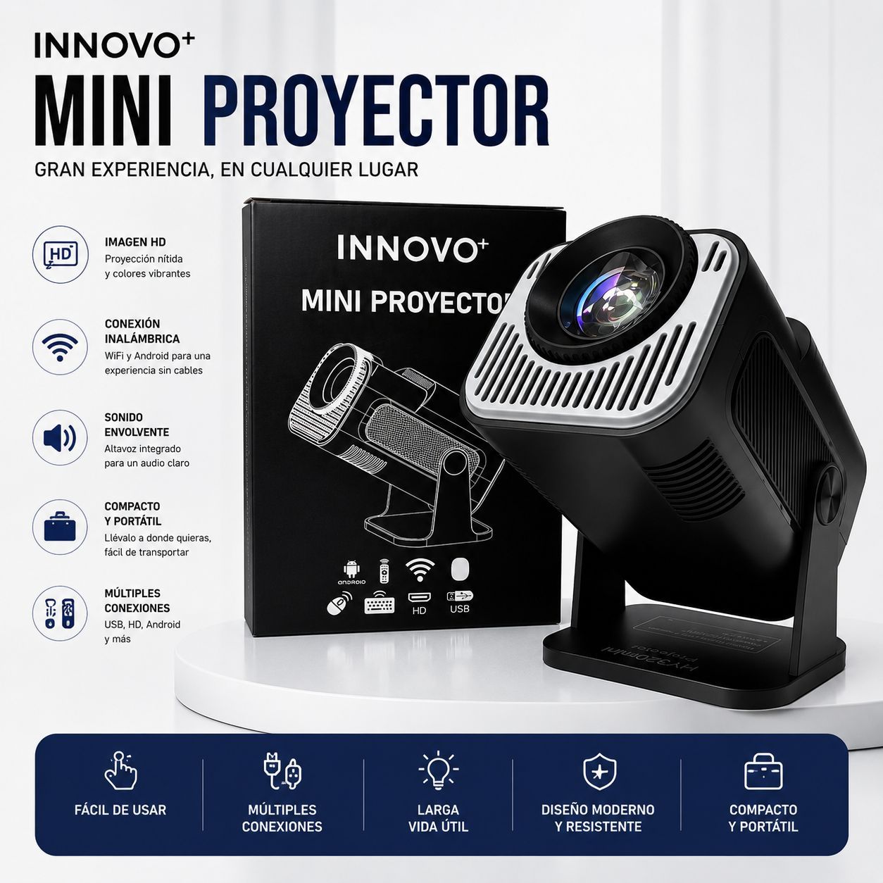 Proyector Portátil HD WiFi Android con Altavoz Integrado