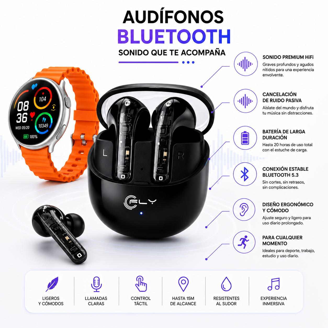 Combo Edicion Dia del Padre | Smartwatch T-900 AMOLED + Audífonos Inalambricos F180