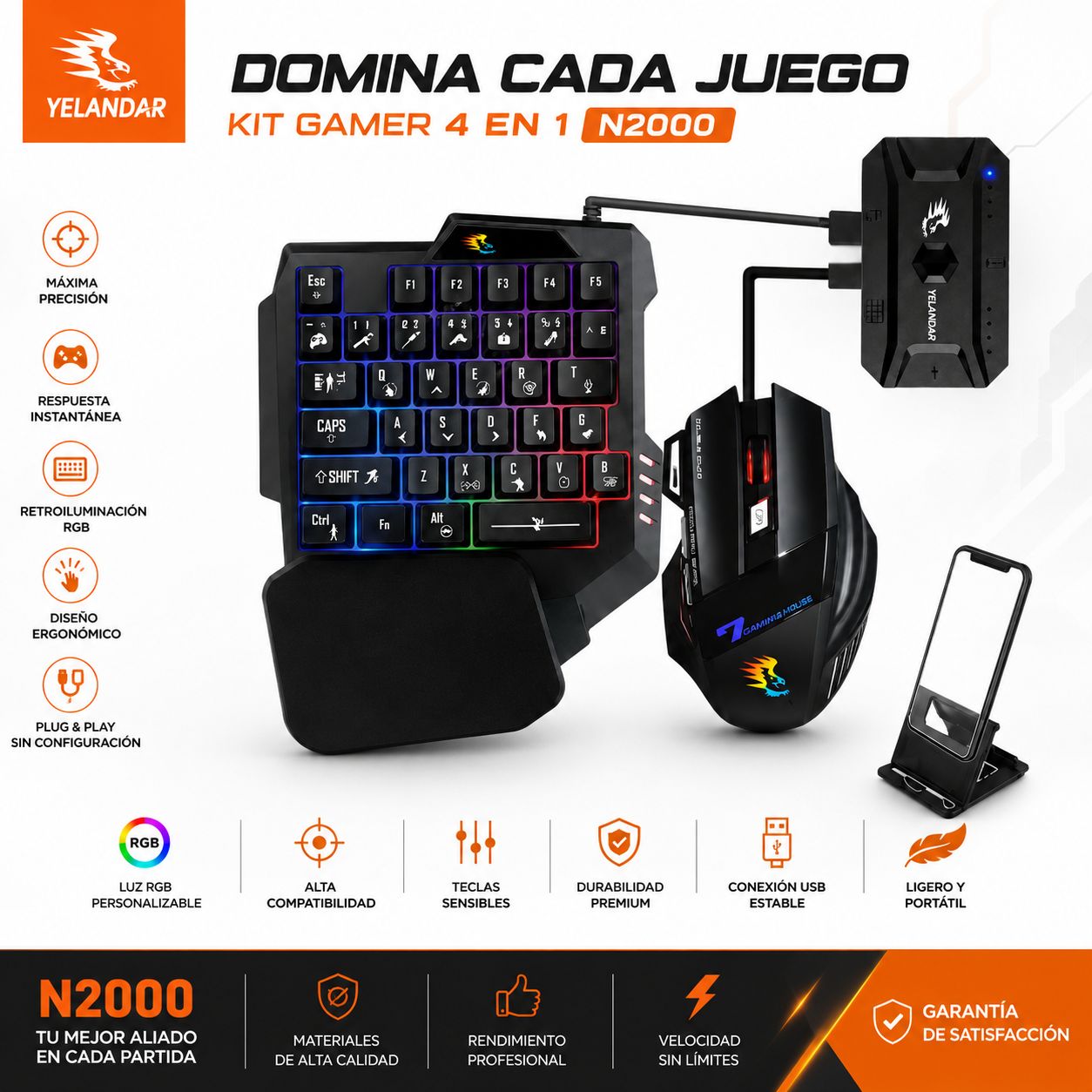 Kit Gamer para Celular 4 en 1 para Android y iPhone con Teclado, Mouse y Adaptador