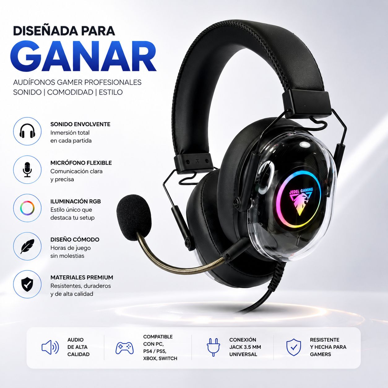 Audífonos Gamer RGB con Micrófono Flexible y Sonido Envolvente