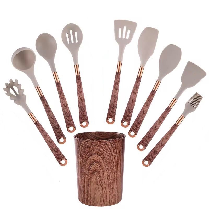 Set Premium de Utensilios de Cocina en Silicona 10 Piezas – Mango Efecto Madera