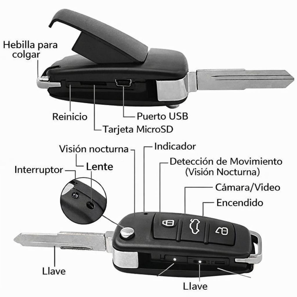 Cámara Espía Oculta en Llave de Carro con Visión Nocturna