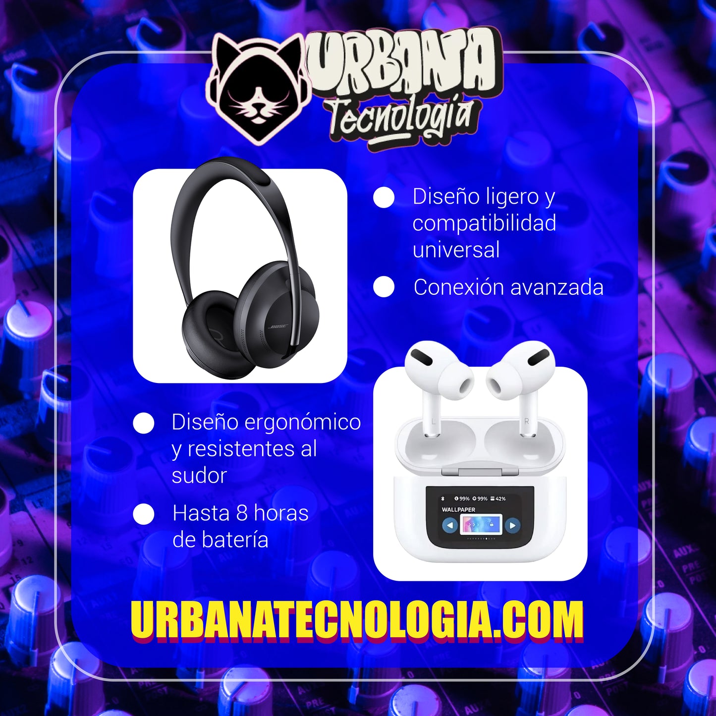 Audifonos con pantalla + Auriculares Bluetooth Tipo Bose 700