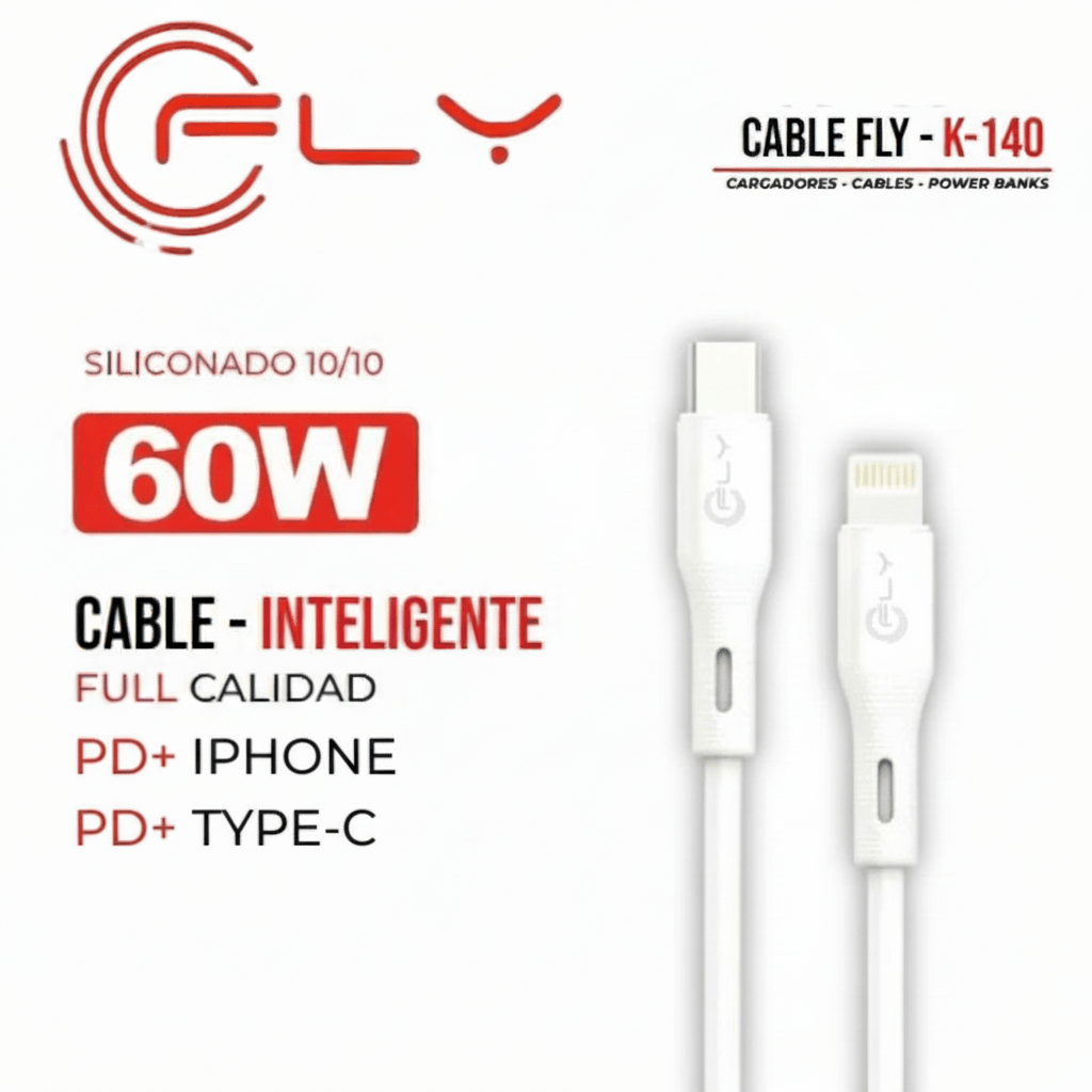 Cable Inteligente FLY K-140 PD+ 60W Type-C a Lightning
