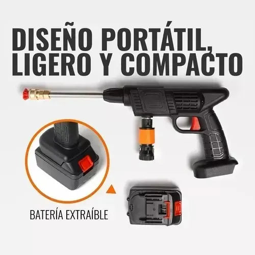 Pistola Hidrolavadora Inalambrica Portátil Recargable 48v 1 Baterias Color Negro 110v