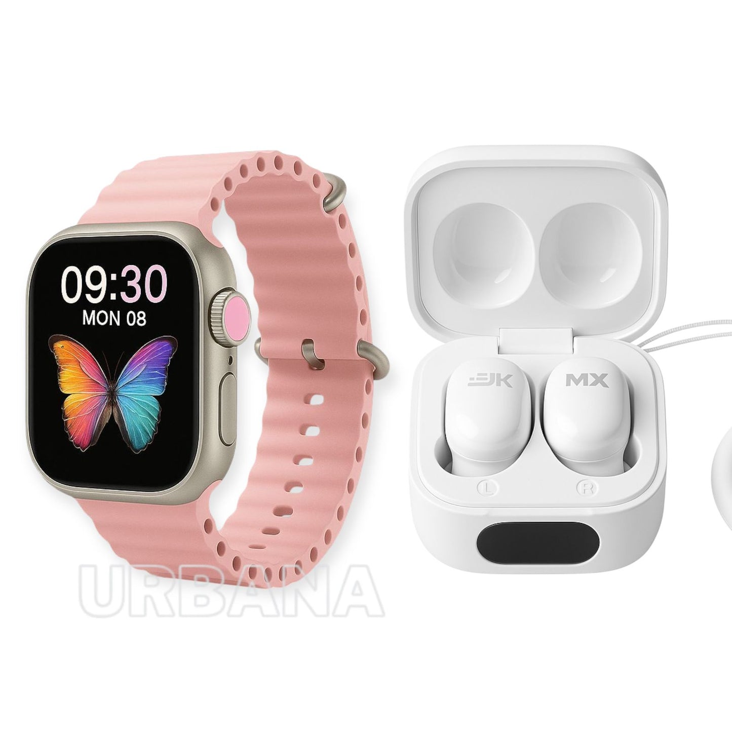 Reloj Inteligente Smartwatch Ultra 2 Pulsos + Audífonos Bluetooth Blanco