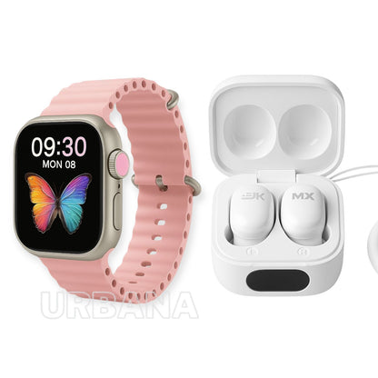 Reloj Inteligente Smartwatch Ultra 2 Pulsos + Audífonos Bluetooth Blanco