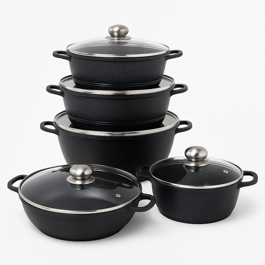 Set De Ollas 10 Piezas Negro Granito