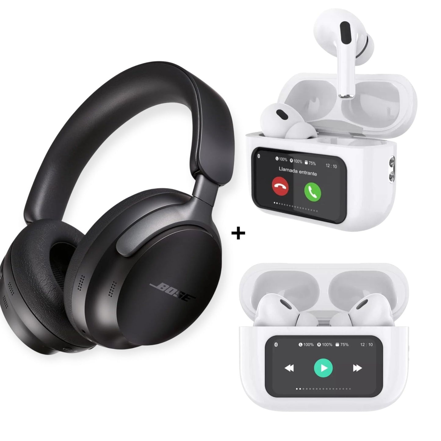 Audifonos con pantalla + Auriculares Bluetooth Tipo Bose
