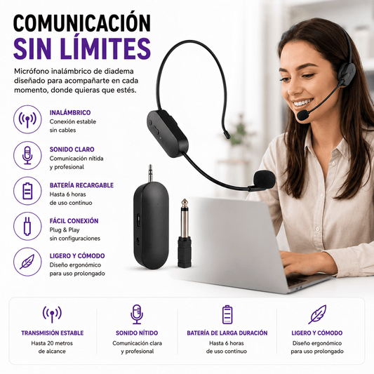 Doble Diadema Inalámbrica para Teleoperador | Micrófono Manos Libres