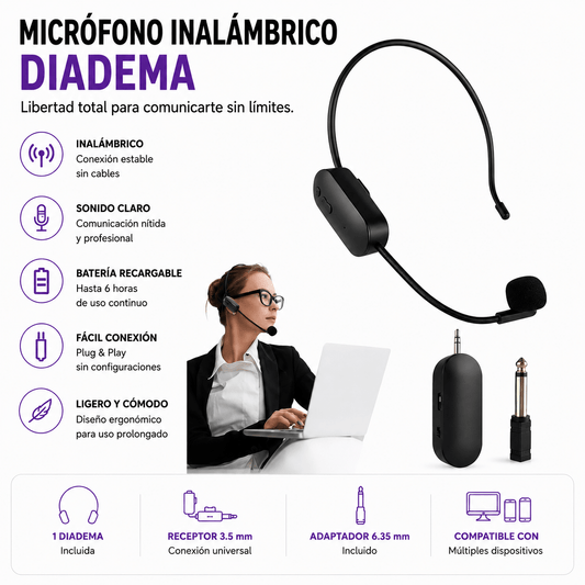 Diadema Inalámbrica para Teleoperador | Micrófono Manos Libres