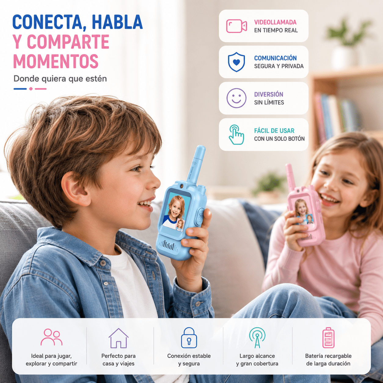 Walkie Talkie Infantil con Videollamada | Comunicación Divertida y Segura