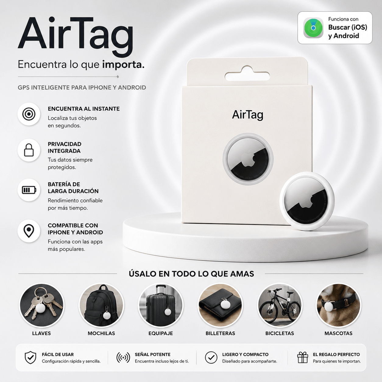 Rastreador Localizador Inteligente AirTag GPS para iPhone y Android