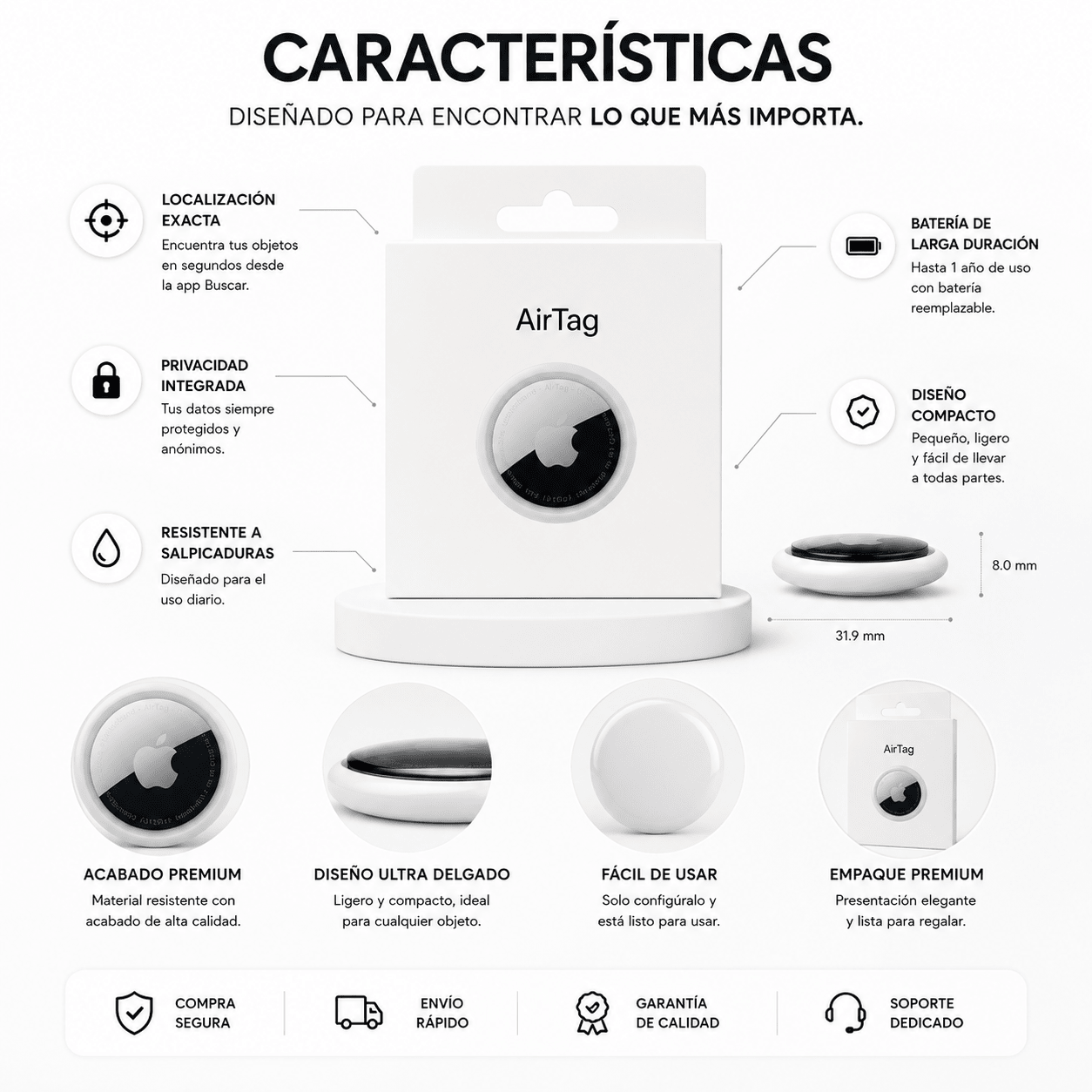 Rastreador Localizador Inteligente AirTag GPS para iPhone y Android