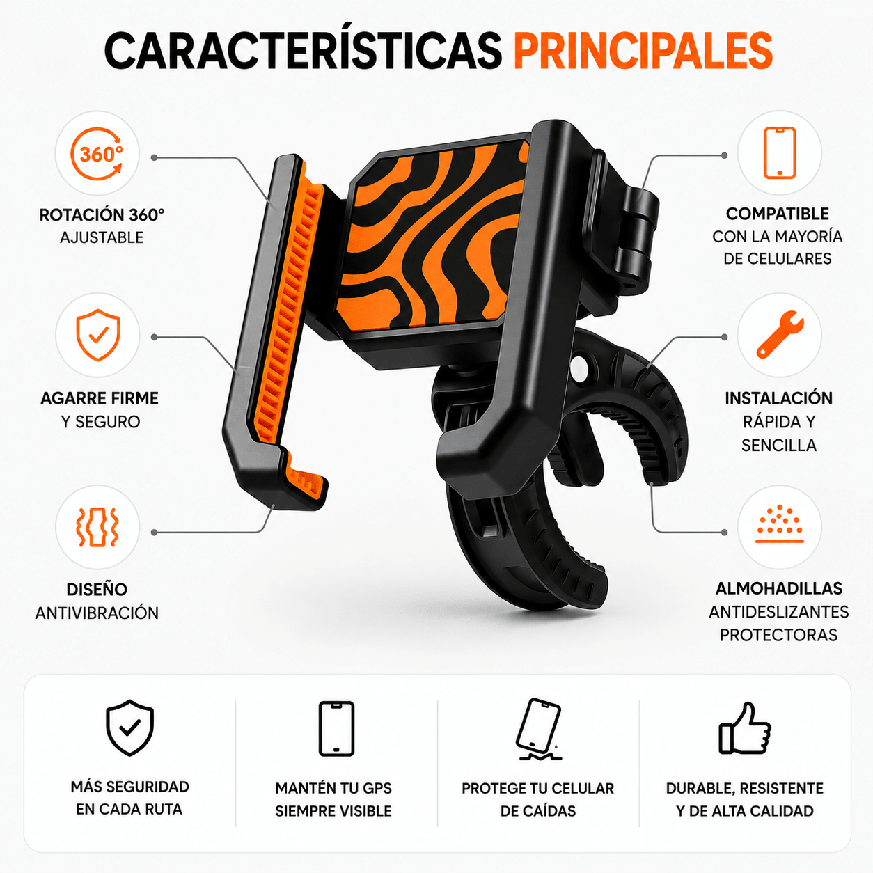 Soporte Antivibración Celular para Moto | Ajuste Seguro 360°