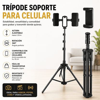 Trípode Extensible Doble para Celular | Soporte Ajustable 360° para Videos y Lives