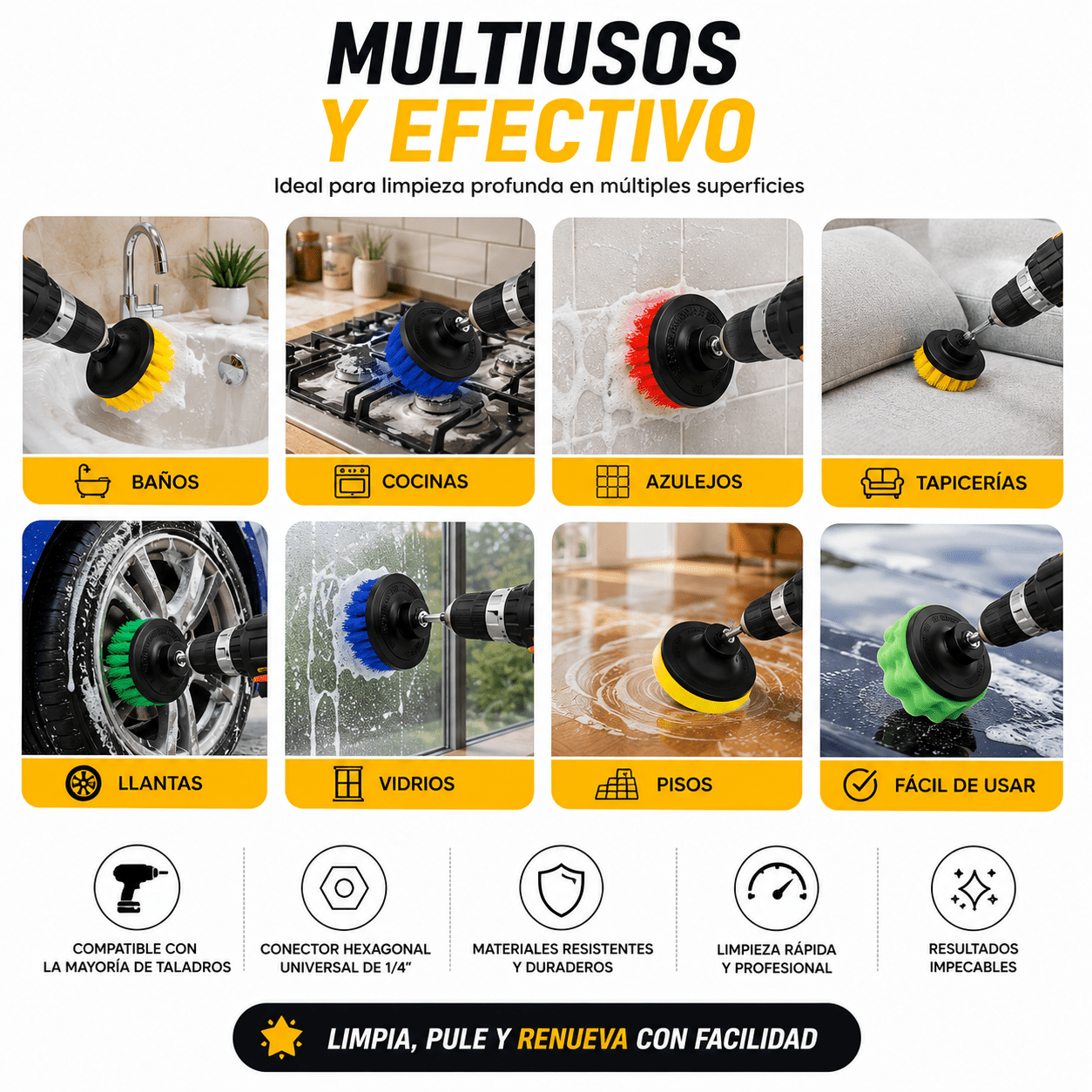 Set de Limpieza Profesional 20 Piezas para Taladro | Cepillos Multiusos
