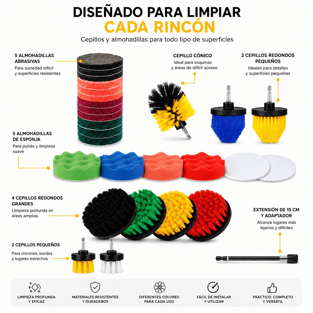 Set de Limpieza Profesional 20 Piezas para Taladro | Cepillos Multiusos