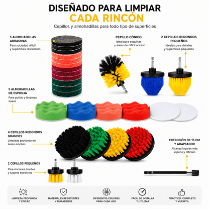 Set de Limpieza Profesional 20 Piezas para Taladro | Cepillos Multiusos