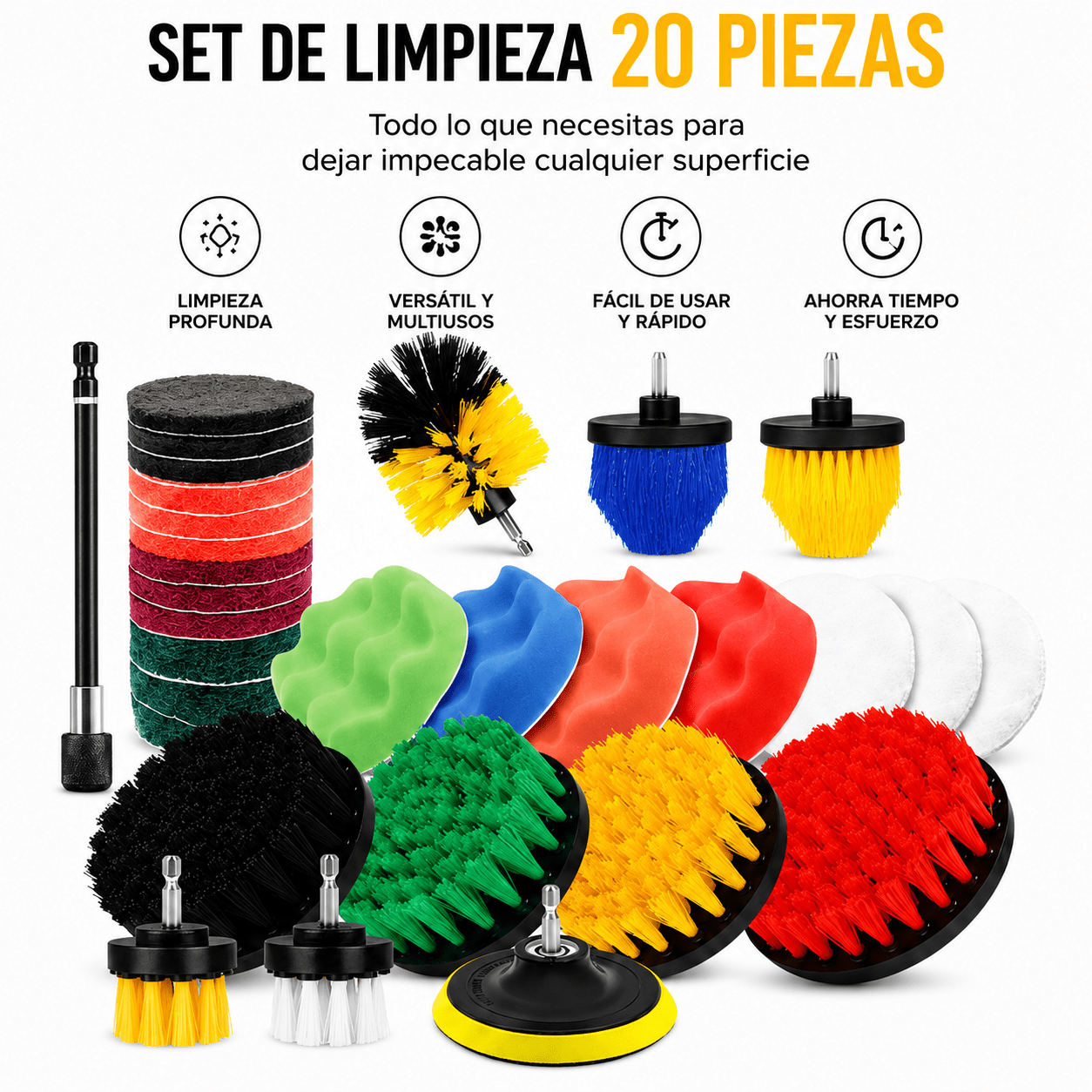 Set de Limpieza Profesional 20 Piezas para Taladro | Cepillos Multiusos