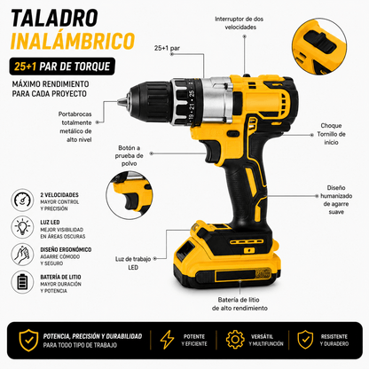 Combo Profesional Taladro Inalámbrico + Set de Limpieza 20 Piezas