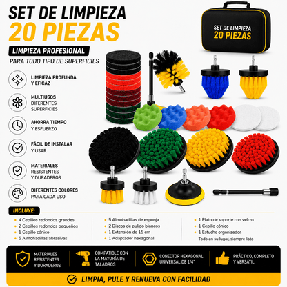 Combo Profesional Taladro Inalámbrico + Set de Limpieza 20 Piezas