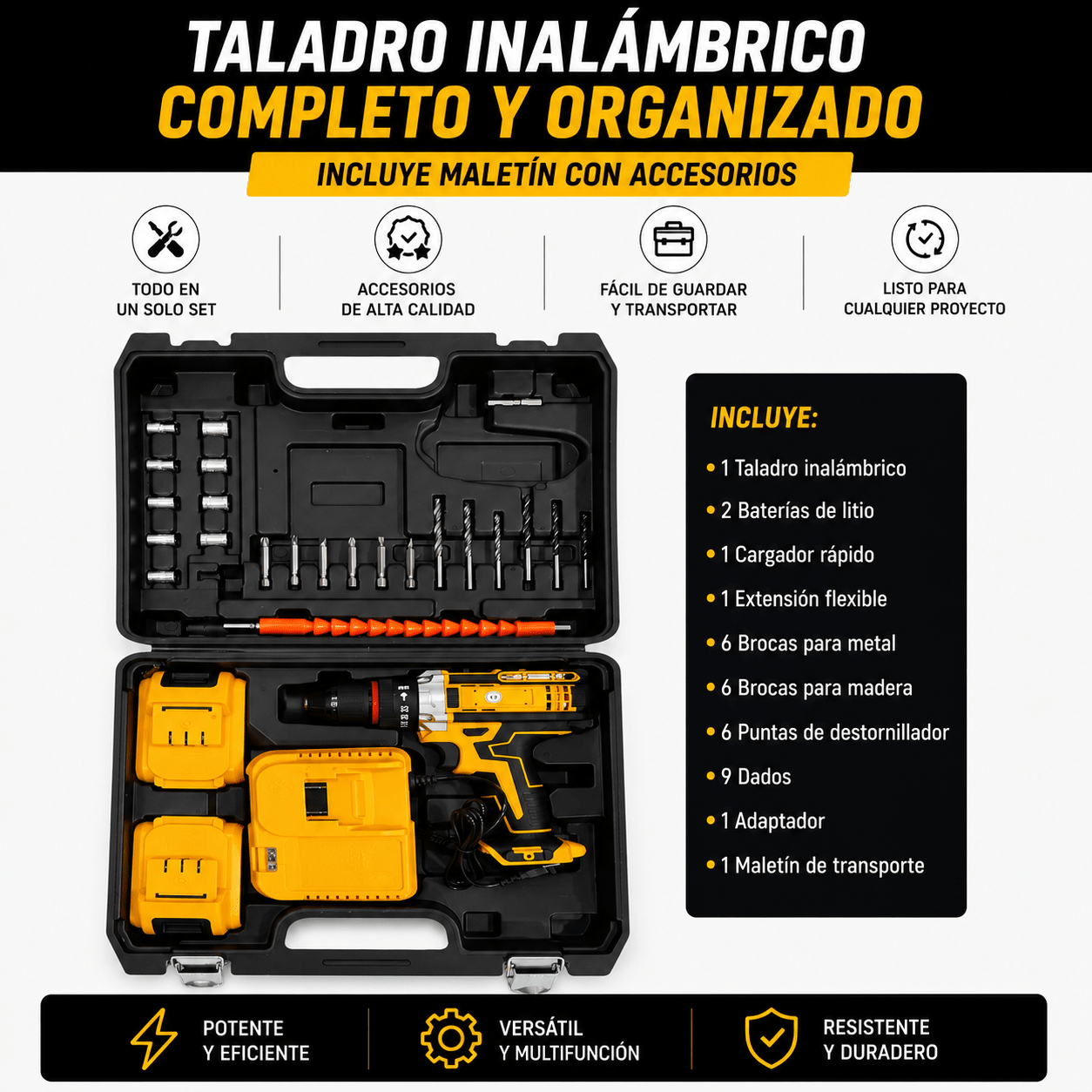 Combo Profesional Taladro Inalámbrico + Set de Limpieza 20 Piezas
