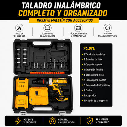 Combo Profesional Taladro Inalámbrico + Set de Limpieza 20 Piezas