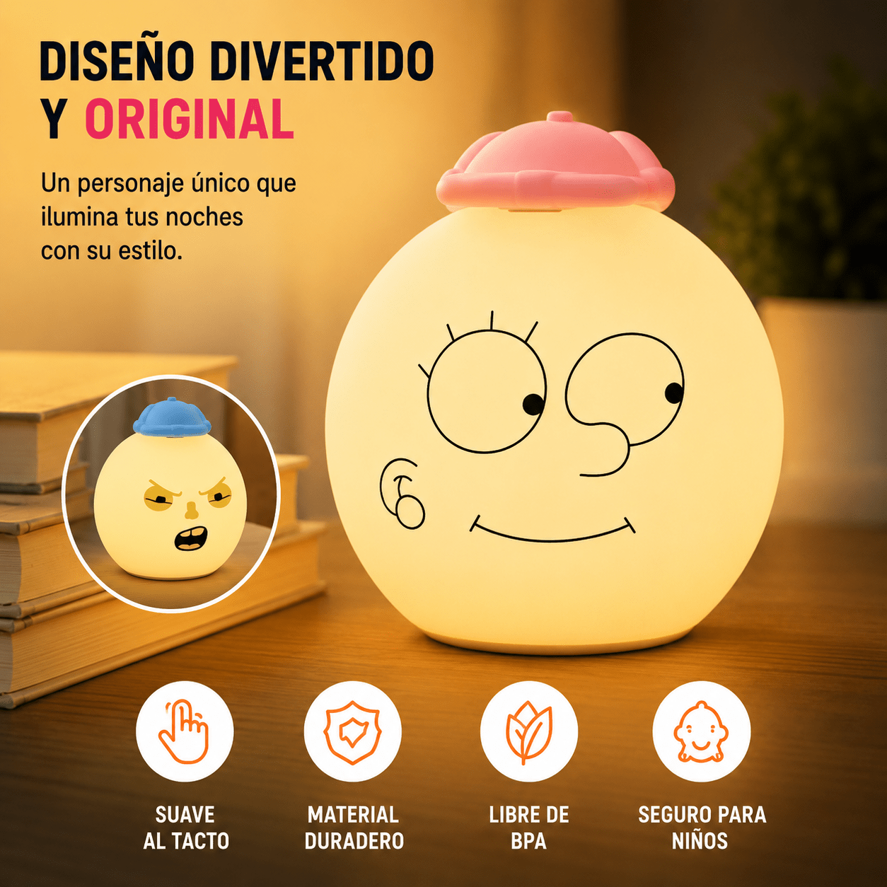 Lámpara Nocturna LED de Silicona Recargable | Diseño Divertido y Suave