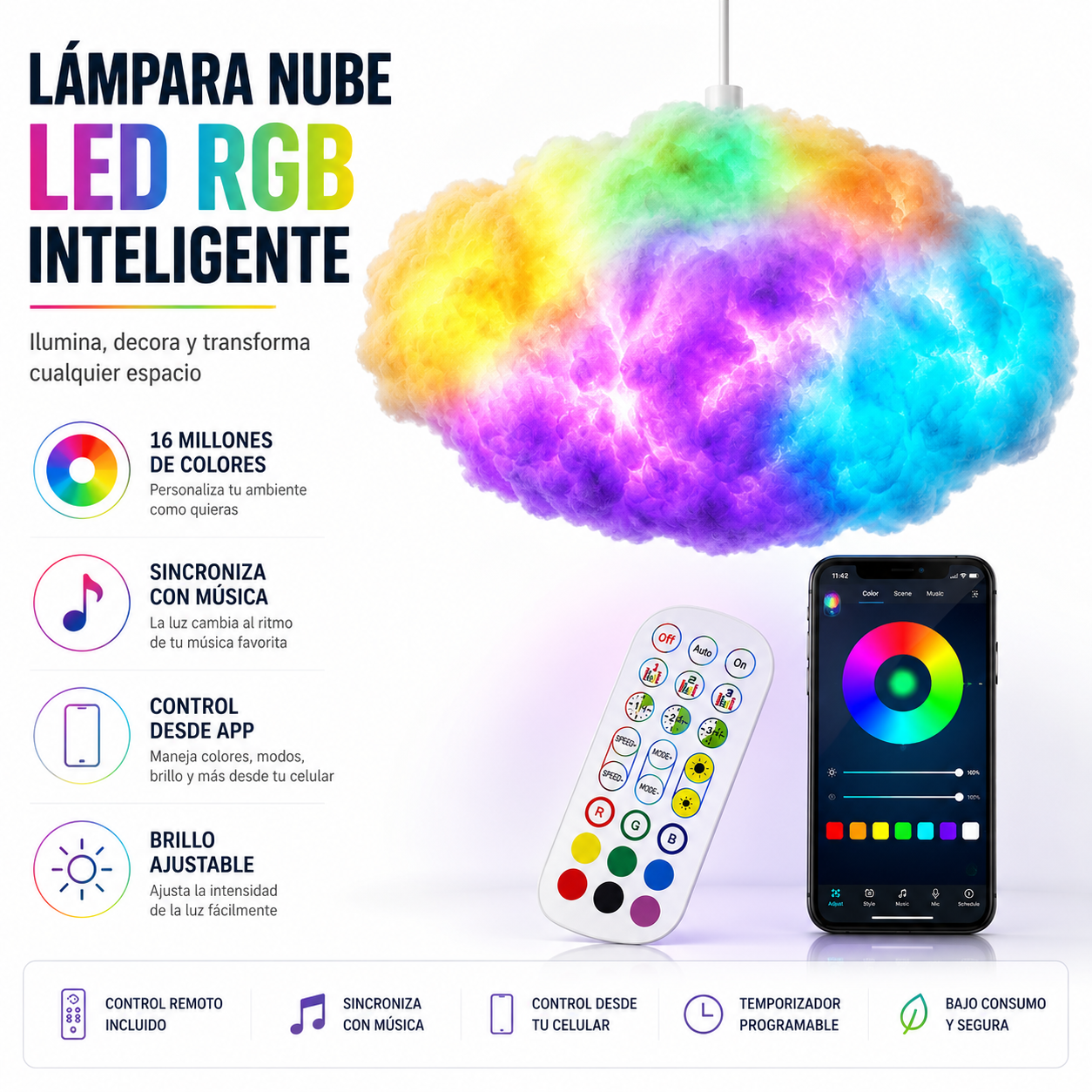 Lámpara Nube LED RGB Inteligente | Control App + Música