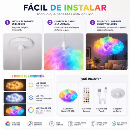 Lámpara Nube LED RGB Inteligente | Control App + Música