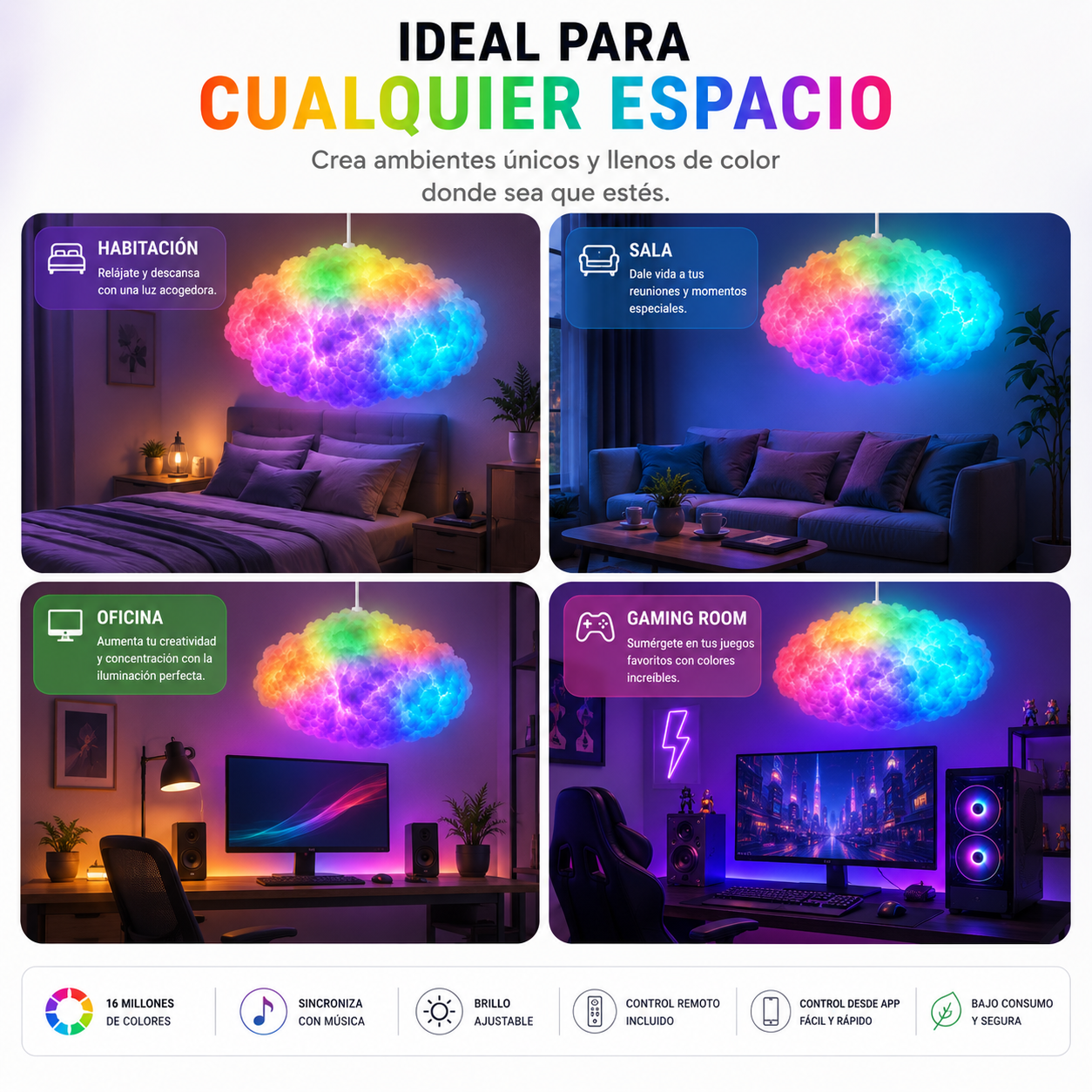 Lámpara Nube LED RGB Inteligente | Control App + Música