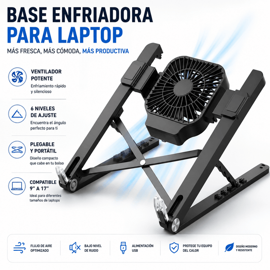 Base Enfriadora Plegable para Laptop con Ventilador USB Ajustable