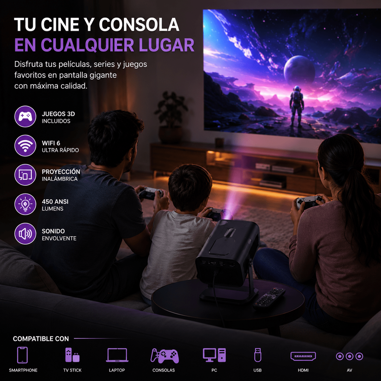 Proyector Gamer SmartPlay 1080P con Juegos + Android