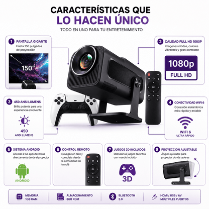 Proyector Gamer SmartPlay 1080P con Juegos + Android