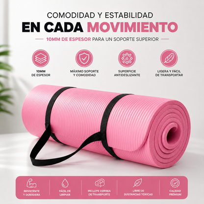 Tapete Fitness Antideslizante con Correa de Transporte Rosa
