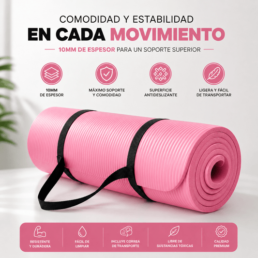 Tapete Fitness Antideslizante con Correa de Transporte Rosa