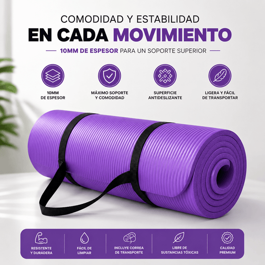 Tapete Fitness Antideslizante con Correa de Transporte Morada