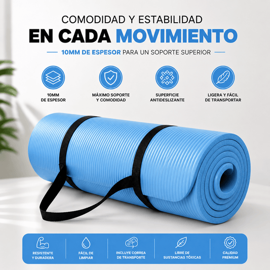 Tapete Fitness Antideslizante con Correa de Transporte Azul Claro